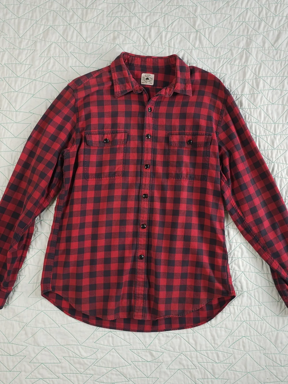 J Crew Red Black Buffalo Plaid Cotton Long Sleeve Button Up Shirt